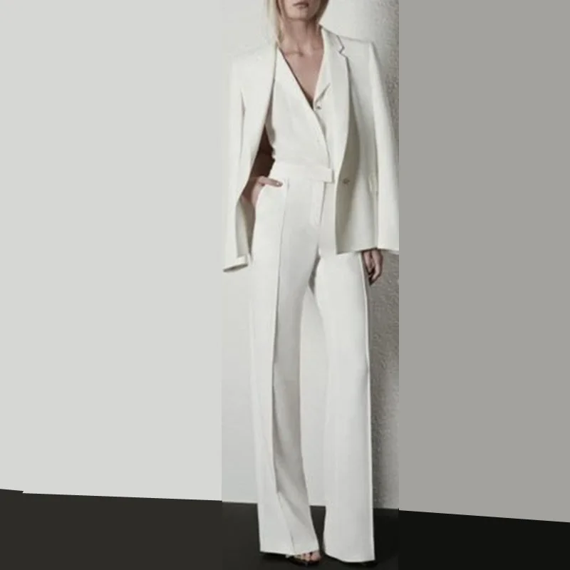 

White Jumpsuit Wedding Pants Fashionable Women Suits Women Work Clothes Hand Tailored Women Ladies Custom Made 2022