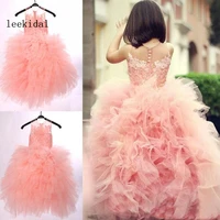 real photos cute pink flower girls dresses for weddings tulle ruffles layered lace girls party princess pageant gowns custom