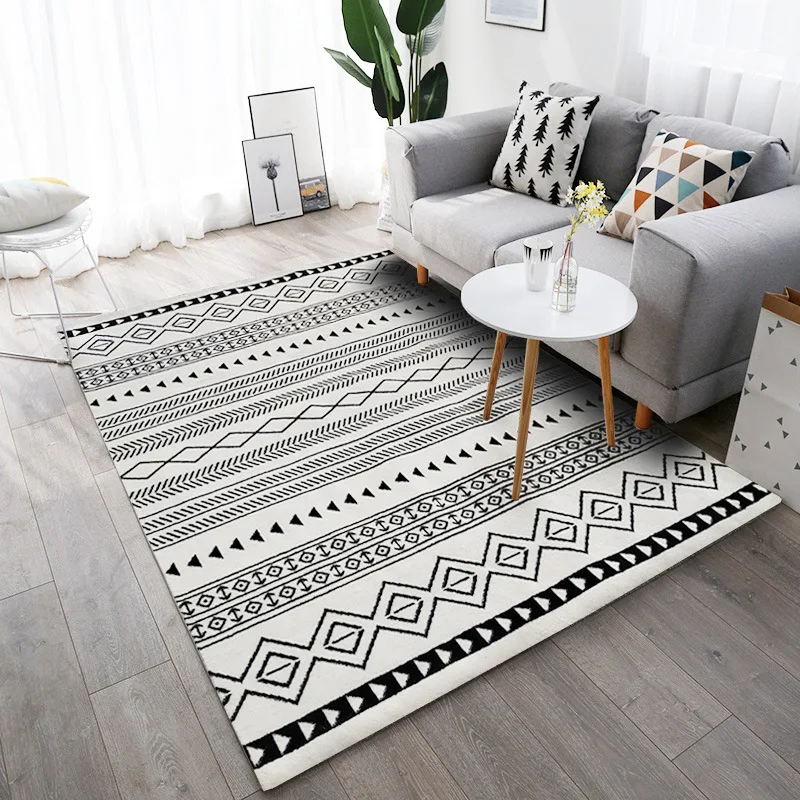 

Living Room Nordic Net Red Sofa Coffee Table Cushion Bedroom Simple Modern Household Long Black And White Diamond Floor Mat
