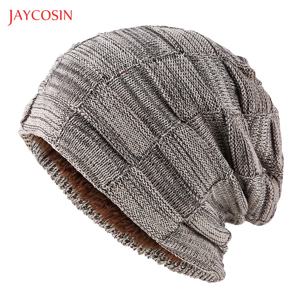 Joycosin Women Men Warm Baggy Weave Caps Crochet Winter Fluff Inside Beanie Knitted Solid Color Skull Hat | Аксессуары для одежды
