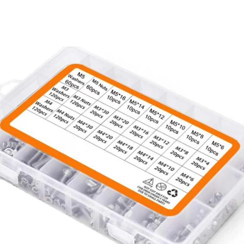

900 шт M4M5 Аутентичные 304 нержавеющая сталь Шестигранная розетка винт набор, цилиндрическая головка Шестигранная розетка винт