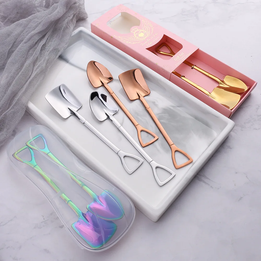 

2 pcs Merry Christmas Spoon Stainless steel Coffee Spoon Shovel Kids Ice Cream Spoon Birthday Gift New Year Gift Party Tableware