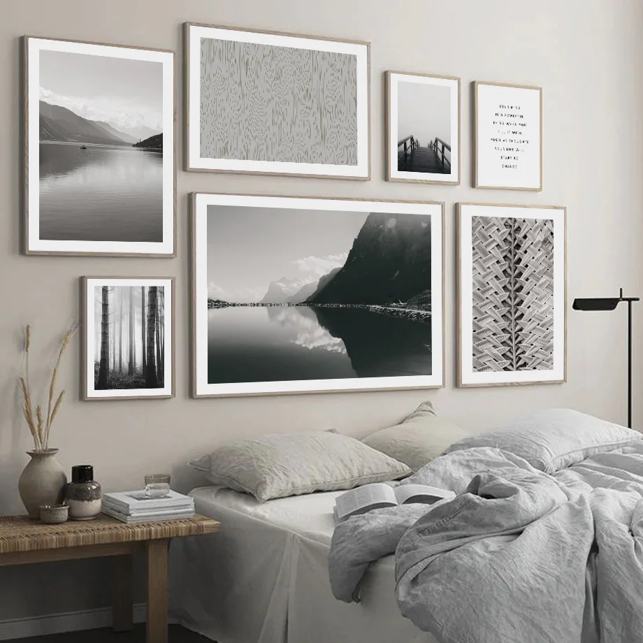 

Mountain Forest lake bridge Wall Art Canvas Painting Nordic Vintage Posters And Print Flower Wall Pictures For Living Room Decor