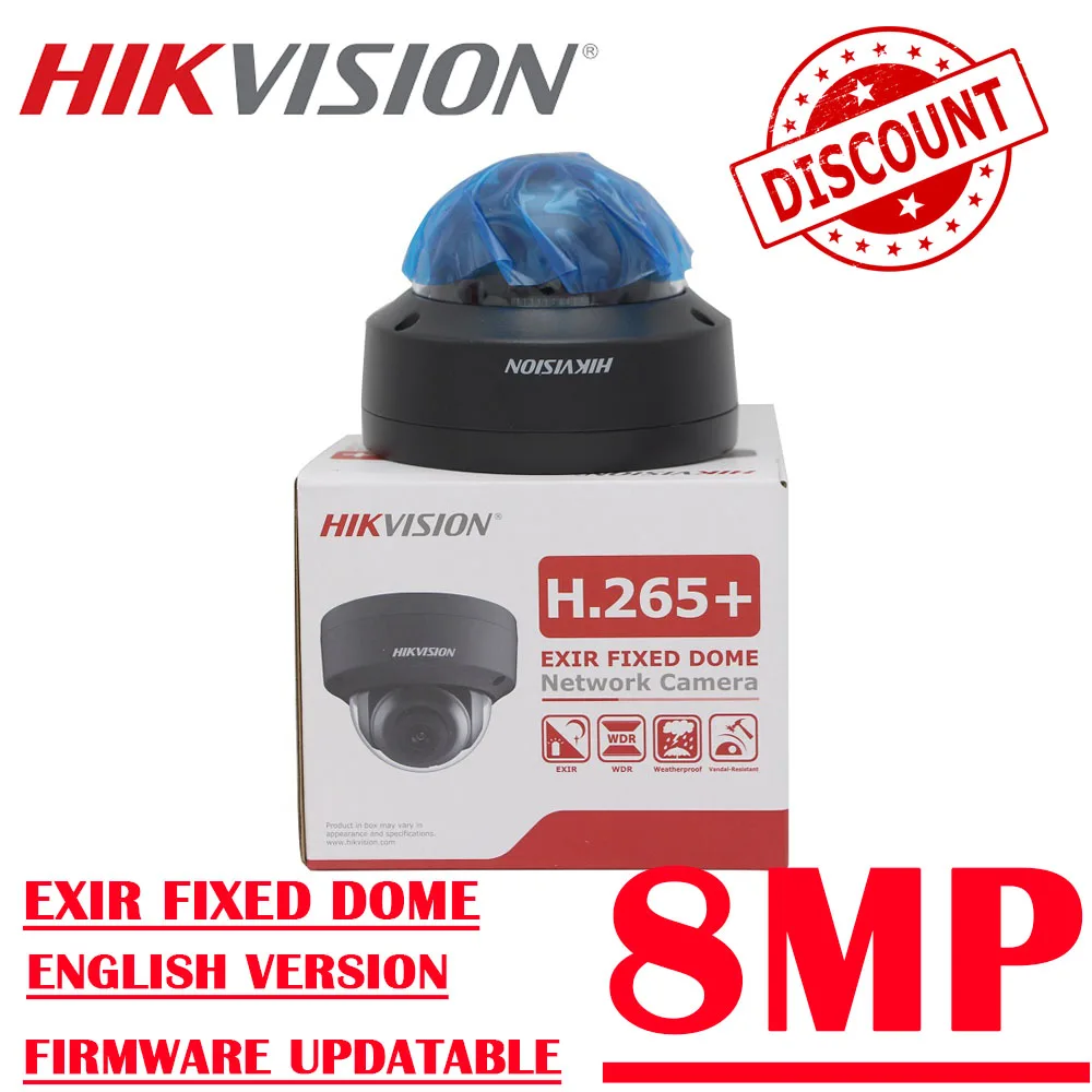 Hikvision черный цвет 8 Мп 4K стандартная IP-камера POE наружная Сетевая купольная камера