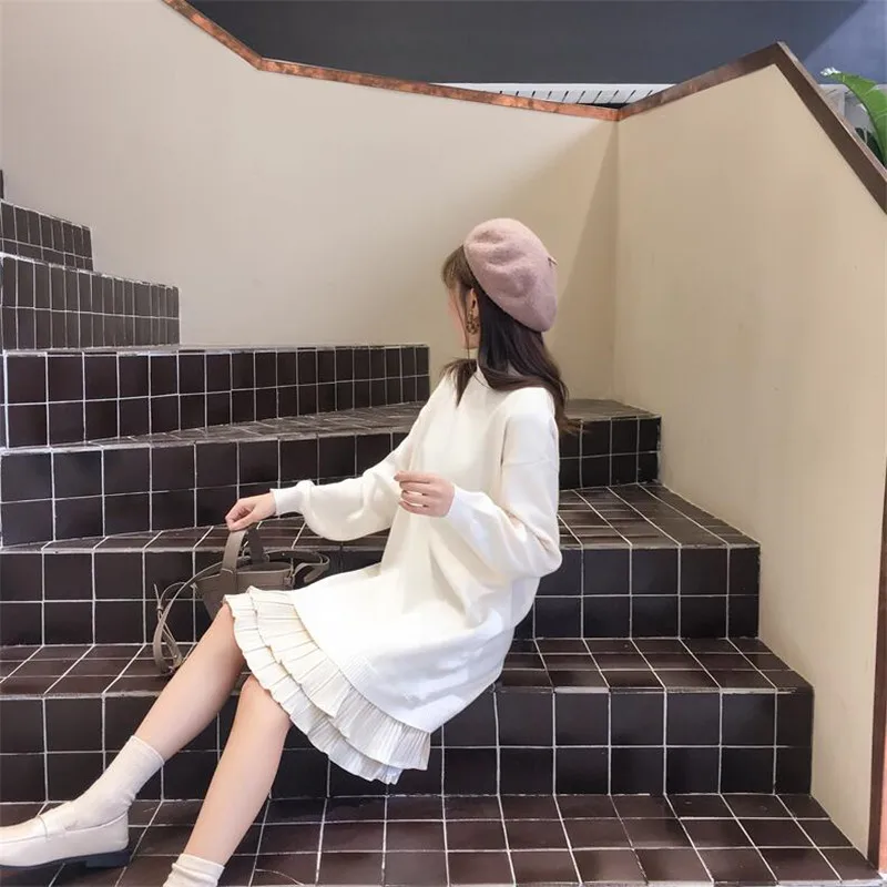 Платье-Свитер женское длинное осенне-зимнее Новое свободное платье-свитер с