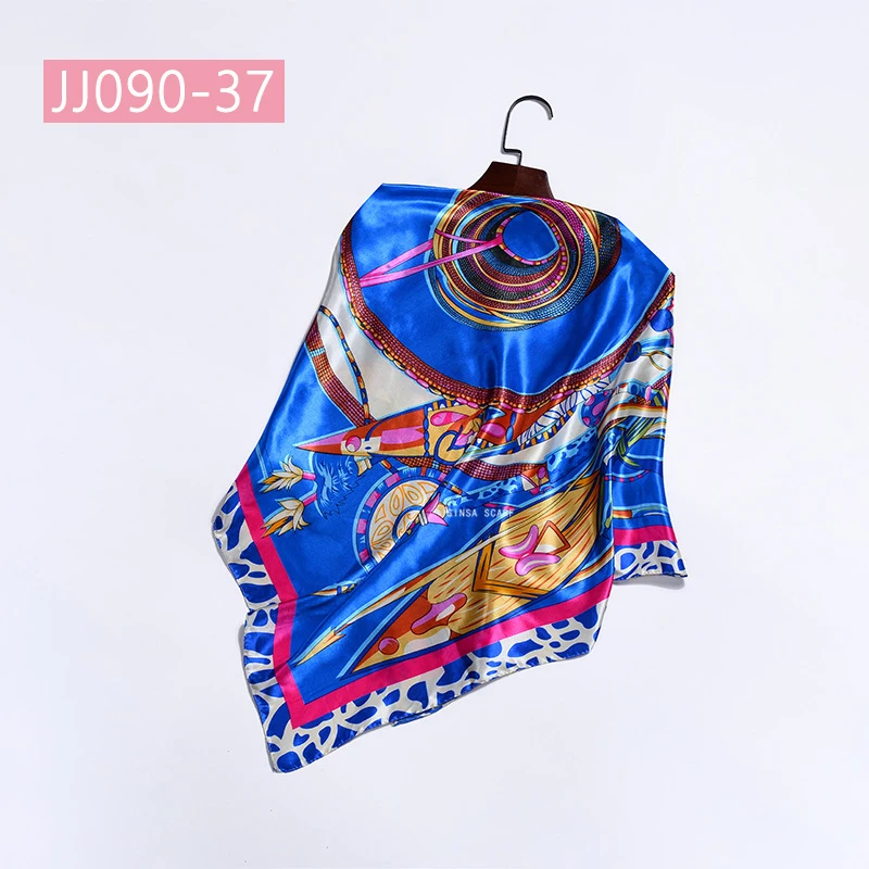 JJ090-37 90*90 см квадратный шарф для женщин, подходит ко всему, элегантные цветочные шарфы для волос, Женская бандана, весна-осень, атласные шелковые шарфы, шаль - Цвет: JJ090-37