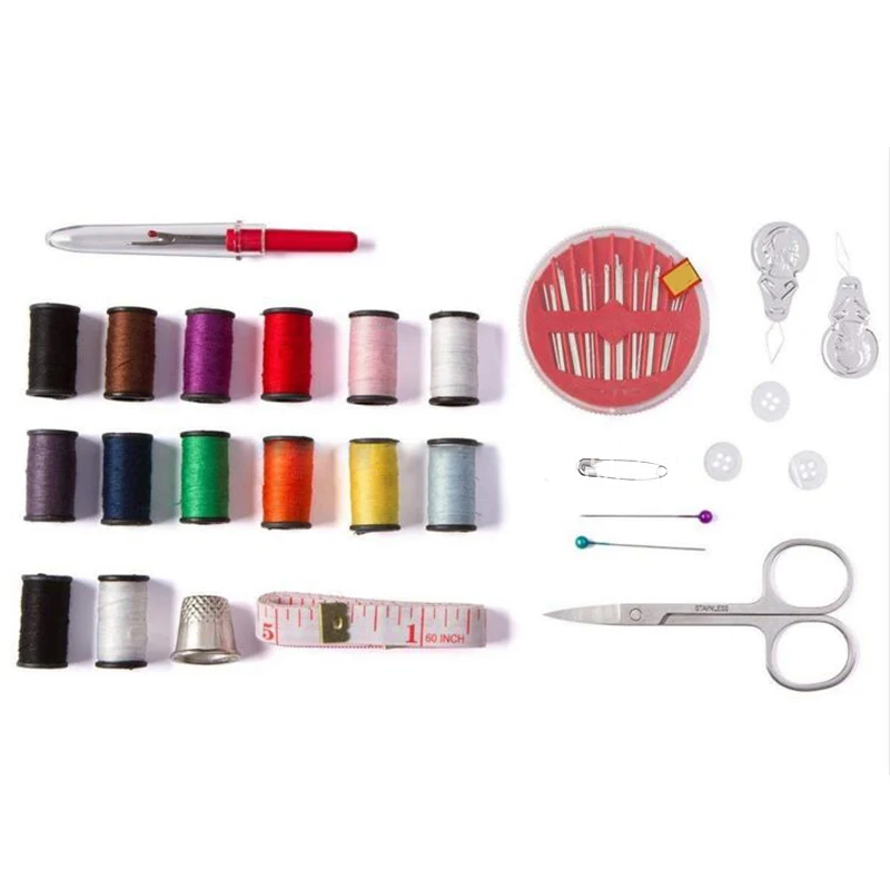 27pcs/set Portable Travel Sewing Box Kit Sewing Thread Stitches Knitting Needles Tools Cloth Buttons Craft Scissor Mom Gifts