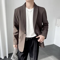 autumn korean waffle mens blazers solid color loose casual suit jackets wedding business dress coat street wear social clothing