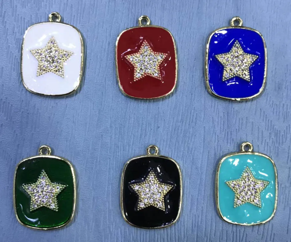 

6PCS Enamel Colorful Round disc coin star moon eyes -cross-star-heart Pendant,CZ Micro Pave Oil Drop Round focal DIY necklace