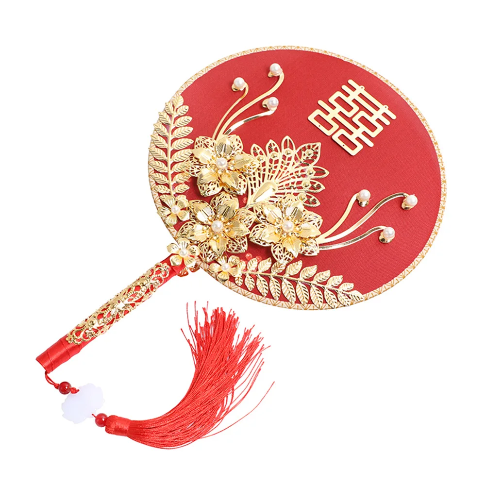

Round Chinese Fan Chinese Hand Fan Vintage Red Fan with Tassel for Wedding Bride Party Decoration Drop Shipping
