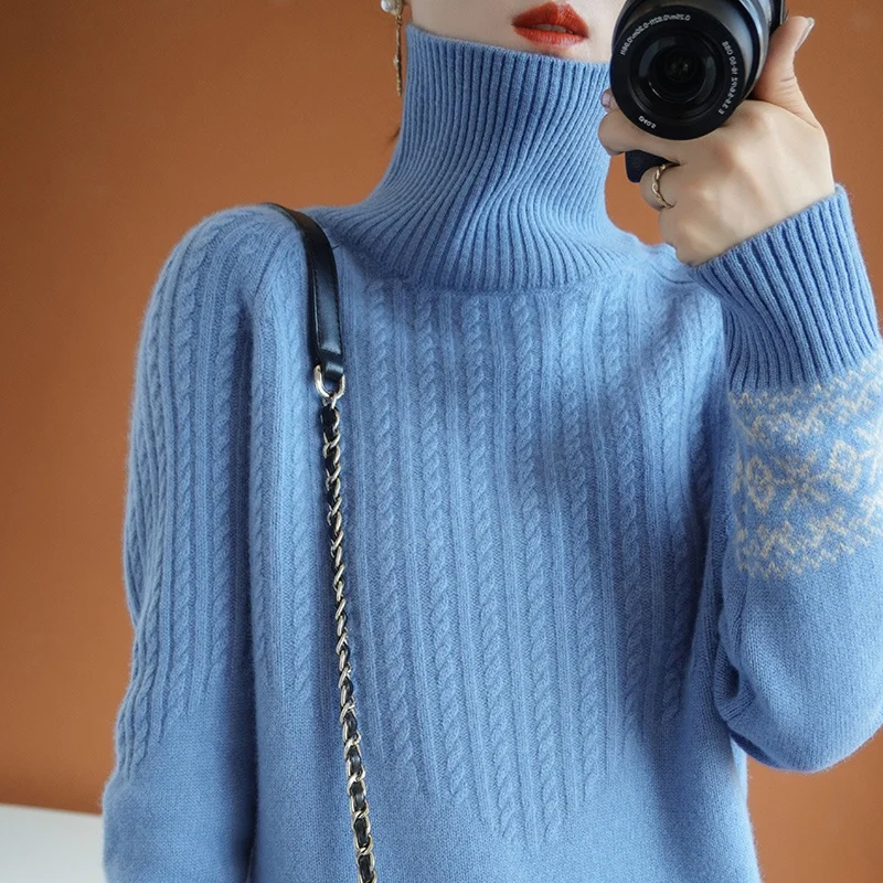

Новинка Осень-зима кашемировый свитер женский вязаный пуловер с высоким воротом Однотонный свитер корейский длинный из чистой шерсти