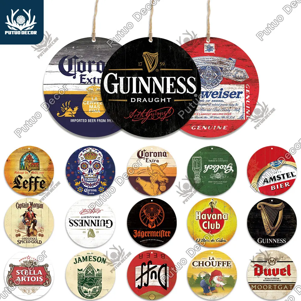 

Putuo Decor Beer Wine Rum Round Wooden Sign Whiskey Wood Plaque Decorative Plate for Restaurant Kitchen Bar Club Wall Decoration
