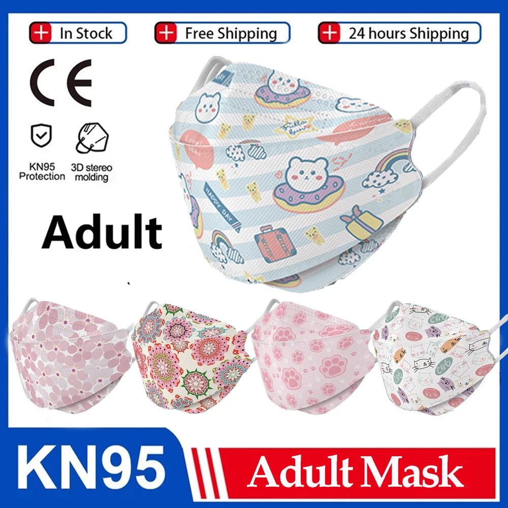 

KN95 Mask For Adults Flower Printed N95mask Four Layers Breathable Mouth Face Mask Individual Package Mascarillas Desechables