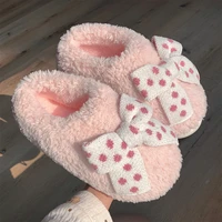 winter new style plush soft bottom fashion cute bow adult autumn and winter non slip warm indoor fluffy slippers home shoes wome