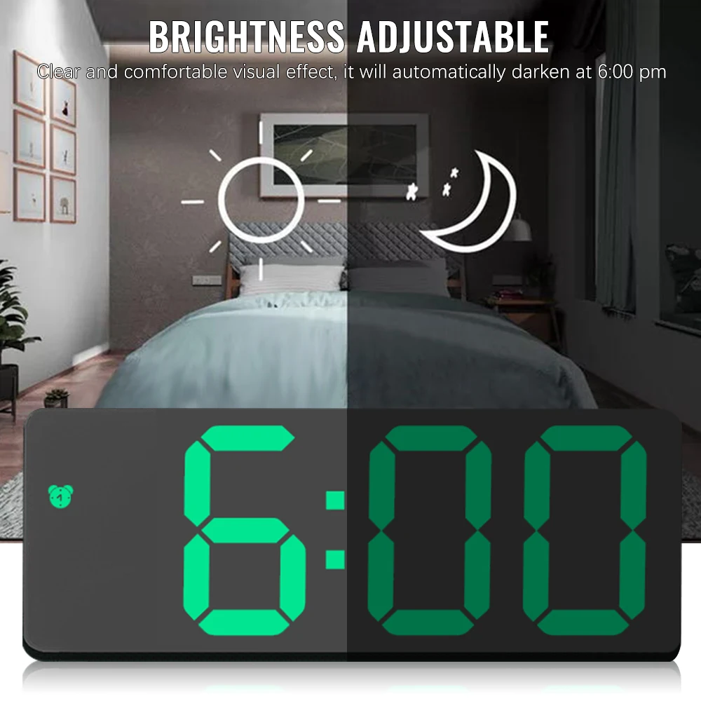 Digital Alarm Clock Mirror LED Night Lights Snooze Display Time Table Desktop Lamp Home Decor | Дом и сад