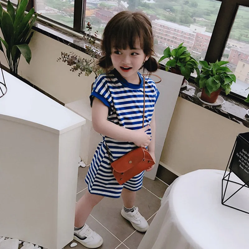 Новые летние платья для девочек повседневное темно-синее платье-футболка в