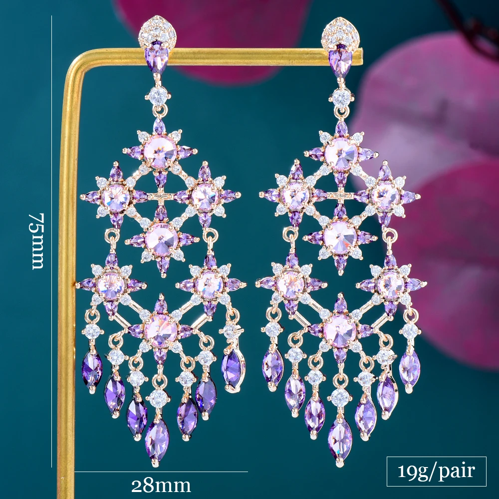 SisCathy Russia Aristocratic Long Tassel Star Cubic Zirconia Drop Earrings for Women Gorgeous Earrings Weddings Luxury Jewelry