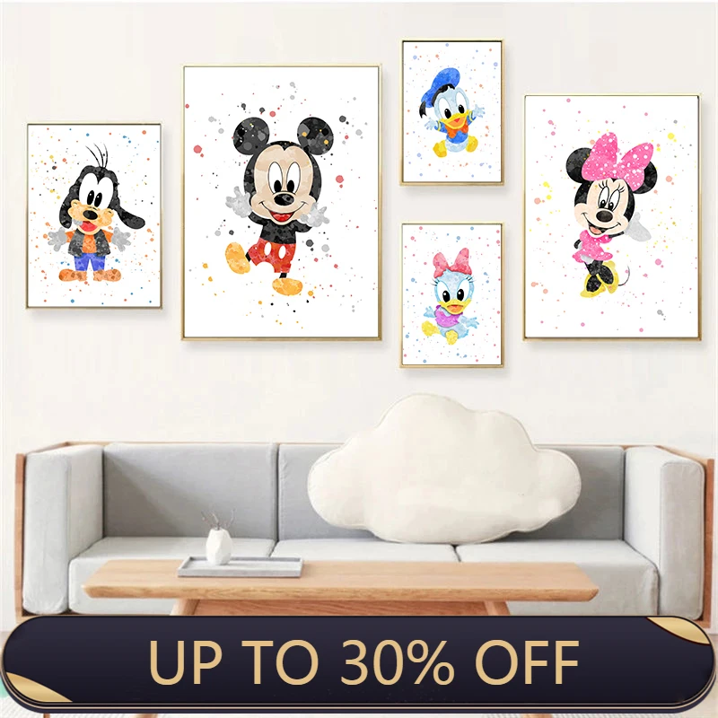 Акварель Дисней Микки Маус Минни холст картина плакат Настенные картины для
