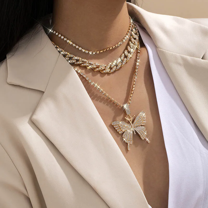 

Модное роскошное Ожерелье Стразы с подвеской-бабочкой для женщин, массивное кубинское ожерелье с толстой цепью, ювелирные изделия в подарок
