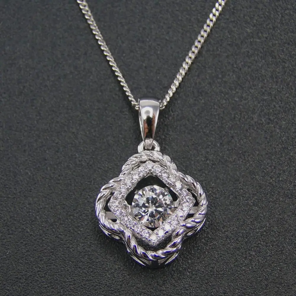 

New Arrivals 925 Sterling Silver Dancing Diamond CZ Jewelry Flower Pendant Necklace For Engagement / Party / Birthday Gift