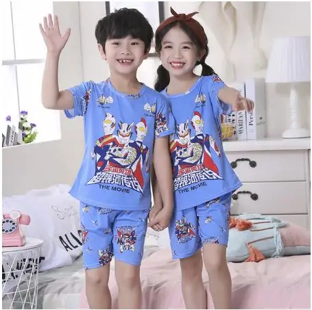 Летний Пижамный костюм для детей Детская одежда дома с короткими рукавами и