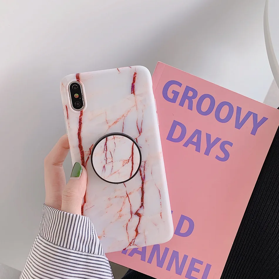 B15 Для iPhone XR X XS Max 7 Plus чехол раковины мраморный цветок Складная подставка держатель чехол для iPhone 8 6 6s Plus Мягкий чехол - Цвет: B15
