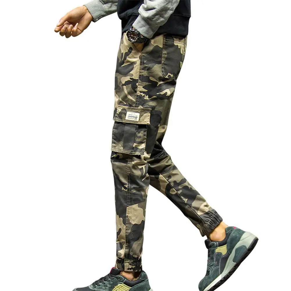 

Men Casual Camouflage Ankle-tied Multi-pockets Cotton Sport Ninth Pants Multi Pocket Cargo Pants Trousers Plus Size For Male