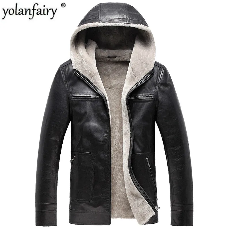 Мужская зимняя куртка из 100% натуральной козьей кожи с мехом|Мужские кожаные