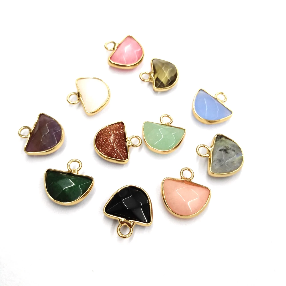 

Natural Stone Pendant Necklace Accessories Semicircle Faceted Agate Crystal Stone Charms For Jewelry Making Bracelet Earrings