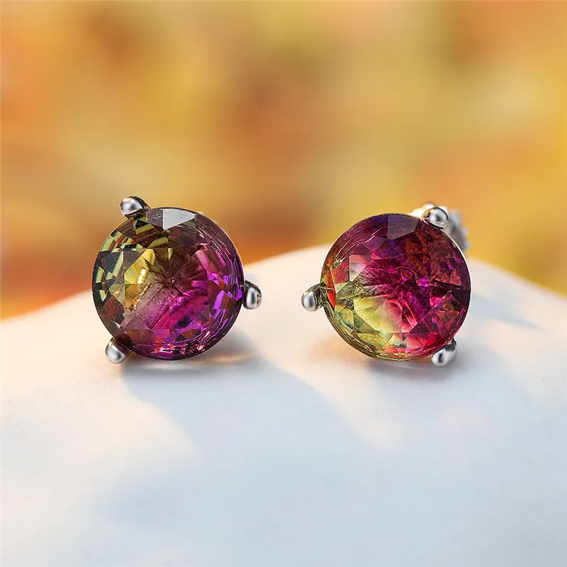 

Charm Female Small Round Stud Earrings Luxury Silver Color Blue Stone Earrings For Women Vintage Minimalist Wedding Earrings