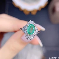 fine jewelry 925 sterling silver inset with natural gemstone womens classic fashion flower emerald adjustable ring support dete