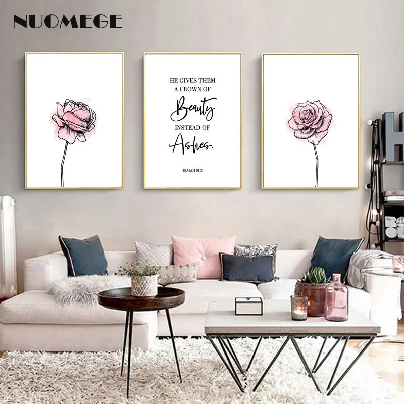 

Nordic Picture Flower Posters and Prints Beauty Poster on The Wall Painting Wall Art for Living Room Pink Wall Art Home Decor
