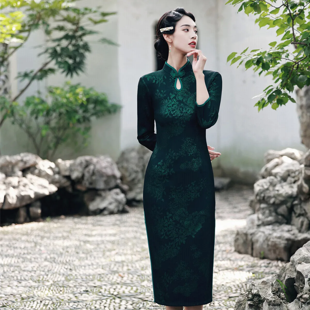 

Женское атласное платье-Ципао в китайском стиле, с цветочным воротником-стойкой, пикантное вечернее праздничное платье, облегающее длинное...