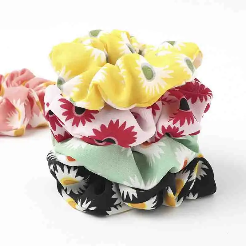 

Korean Cute Embroidery Flowers Mesh Scrunchies Daisy Flroal Hair ties Transparent Tulle Organza Hair Ring rope Hair Accessories