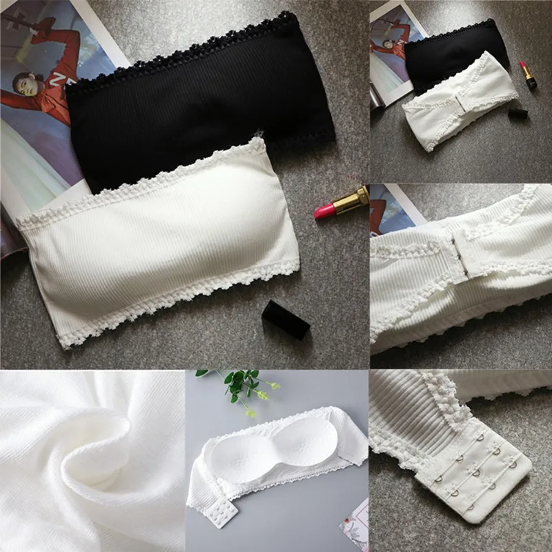 Женский однотонный бюстгальтер труба регулируемый трибортный кружевной