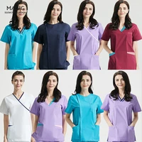 unisex laboratory clothes pet grooming short sleeved scrub shirt uniform spa uniform beauty salon scrubs tops workwear wholesale