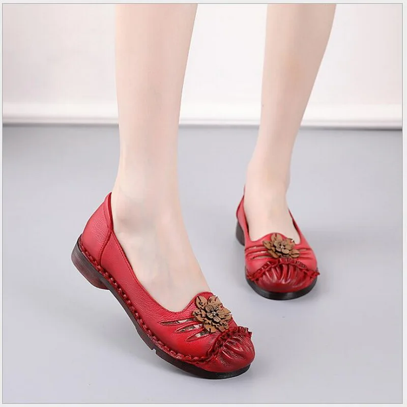 Women Flats Shoes 2020 Genuine Leather Autumn Handmade Comfortable Shoes Women Loafers Summer Soft Leather Shoes