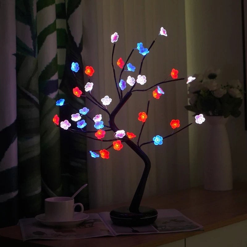 Разноцветный RGB-светильник в виде цветущего вишневого дерева с дистанционным