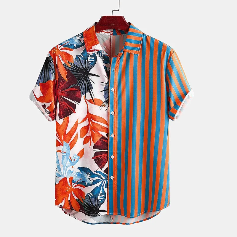 

2021 Spring Patchwork Casual Shirt For Men Fashion Turn-down Collar Button Tops Male Autumn Vintage Long Sleeve Loose Streetwear