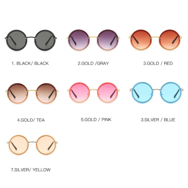 

Big Round Sunglasses Women's Metal Chain Frame Vintage Ladies Luxury Clear Sun Glasses Men Female Summer Shades Lunettes UV400