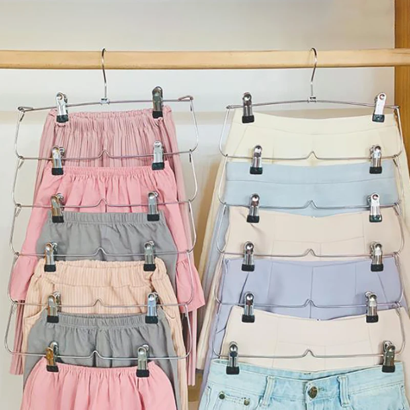 

1Pc 6 Layer New Space Saving Foldable Closet Organizer With 12 Clips Steel Wardrobe Hanger Clothes Skirt Pant Underwear Hanger