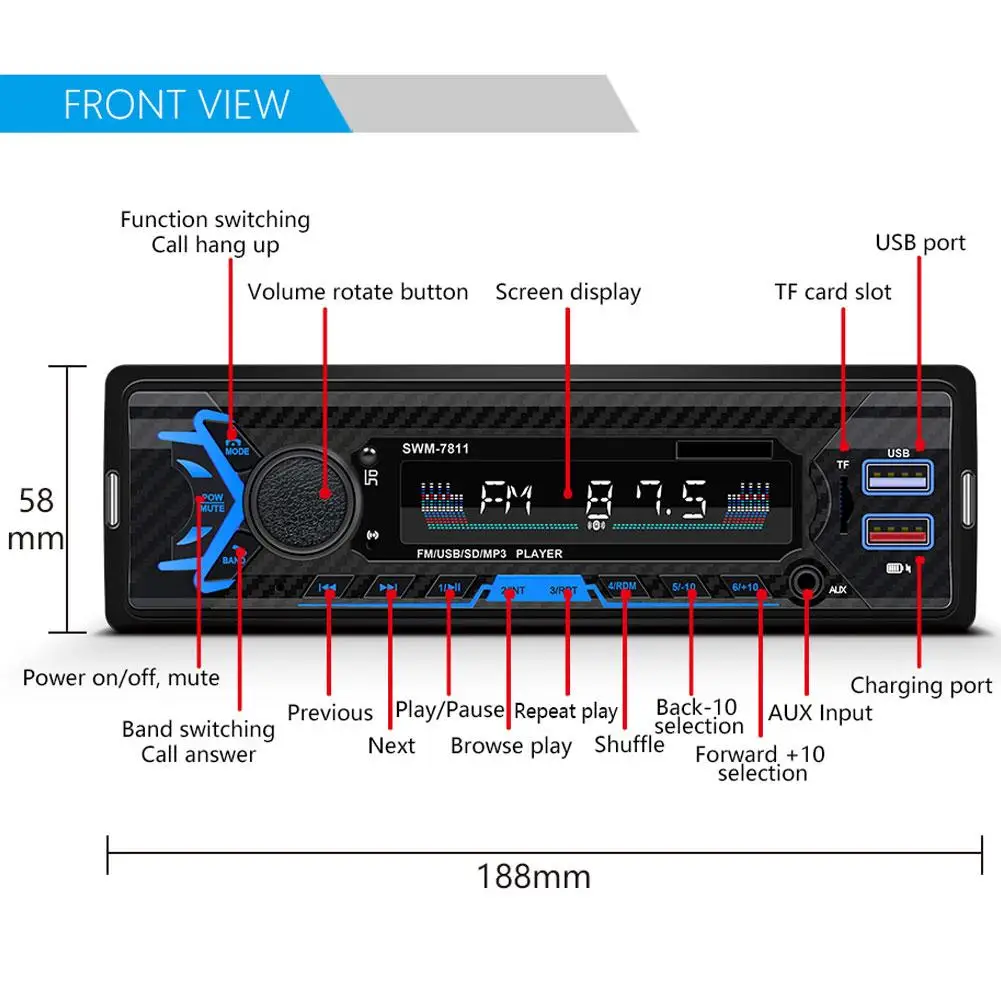 Автомобильная стереомагнитола с MP3-плеером мультимедийный плеер на руль 12 В
