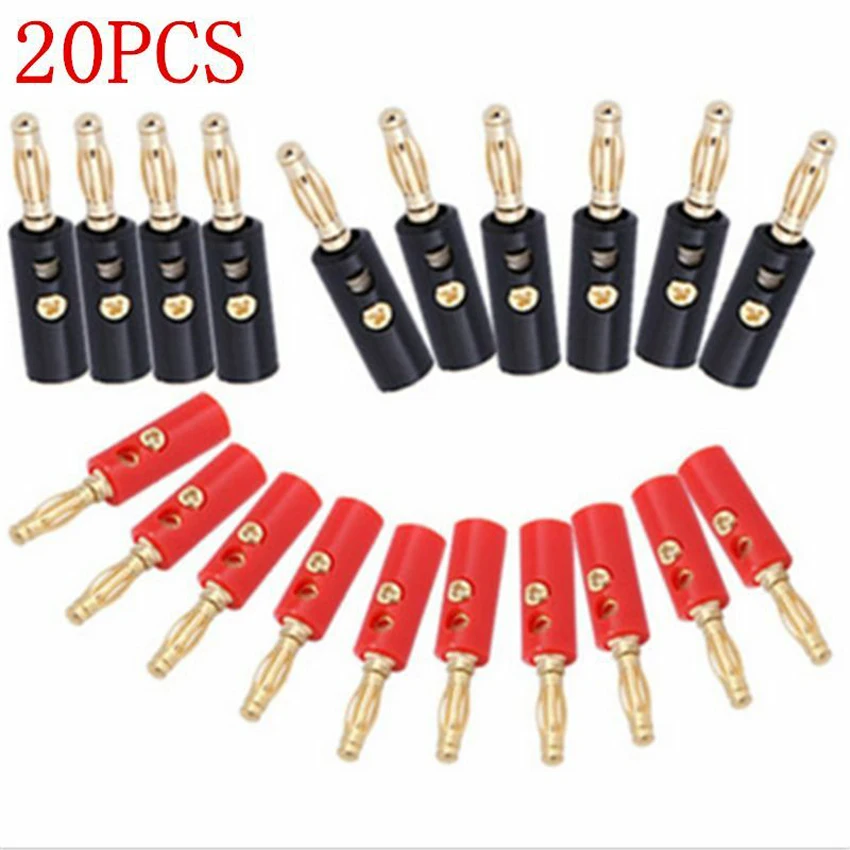 

20pcs 4mm lot Gold Plated Audio Speaker Wire Cable Banana Plug Connector Adapter Gold Plating Low Frequency Terminal