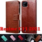 Чехол-бумажник для Realme C11 2021, кожаный чехол-книжка с откидной крышкой и подставкой, чехол для Realme C 11, Магнитный чехол для карт, чехол, чехол, сумка