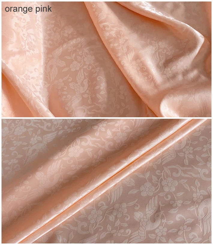 orange pink 100 см* 114 см винтажные птицы цветок шелк хлопок жаккардовая ткань для платья натуральный - Цвет: orange pink