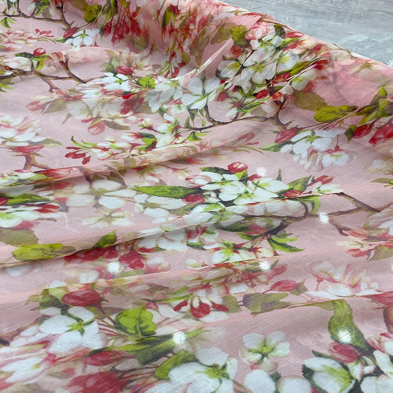 

Begonia Digital Chiffon Silk Fabric For Dress Tissus Au MÈTre Telas Por Metro Ткань Для Шитья Vestidos Sewing Tecido Christmas