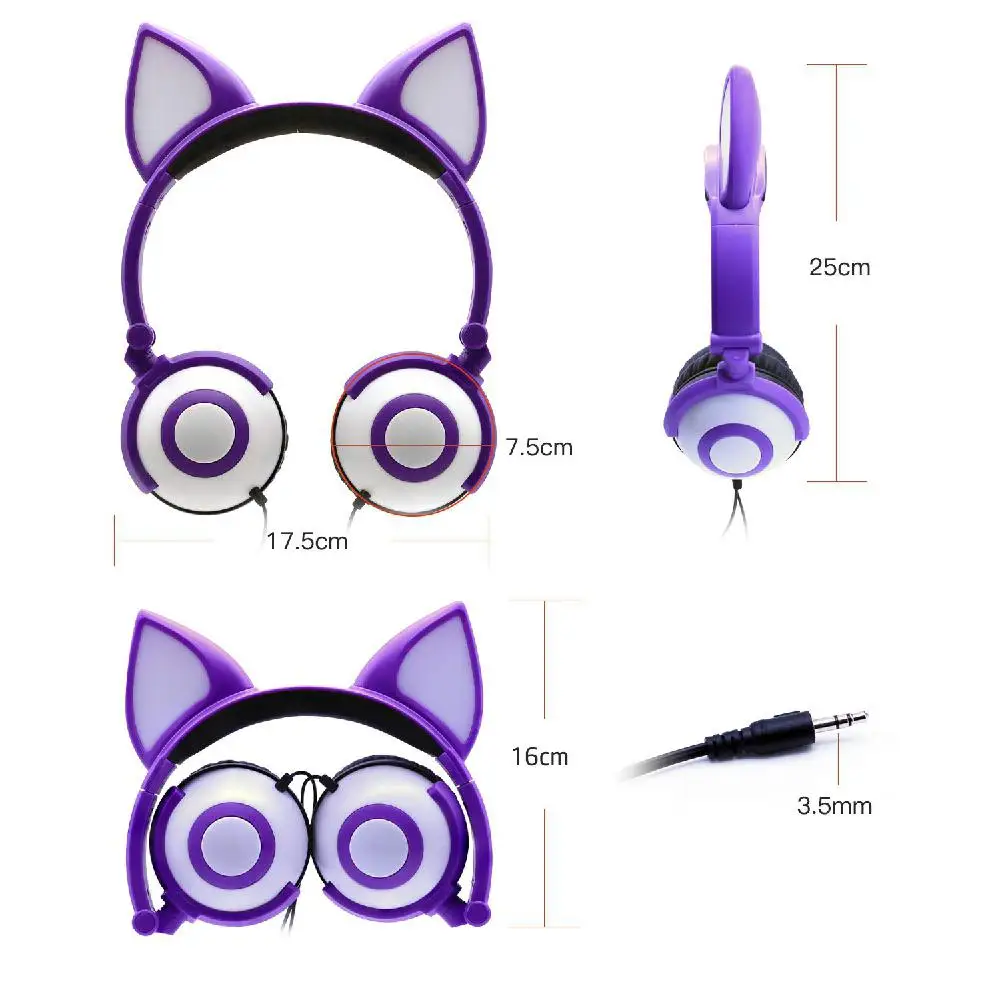 Мигающие музыкальные Игровые наушники детские светодиодные проводные с