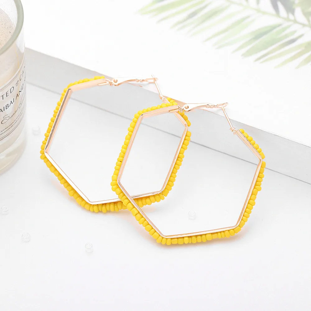 

Punk Fashion Jewelry Smooth Hexagon Big Hoop Earrings For Women Lady Large Geometric Hollow Statement Loop Earring Gifts