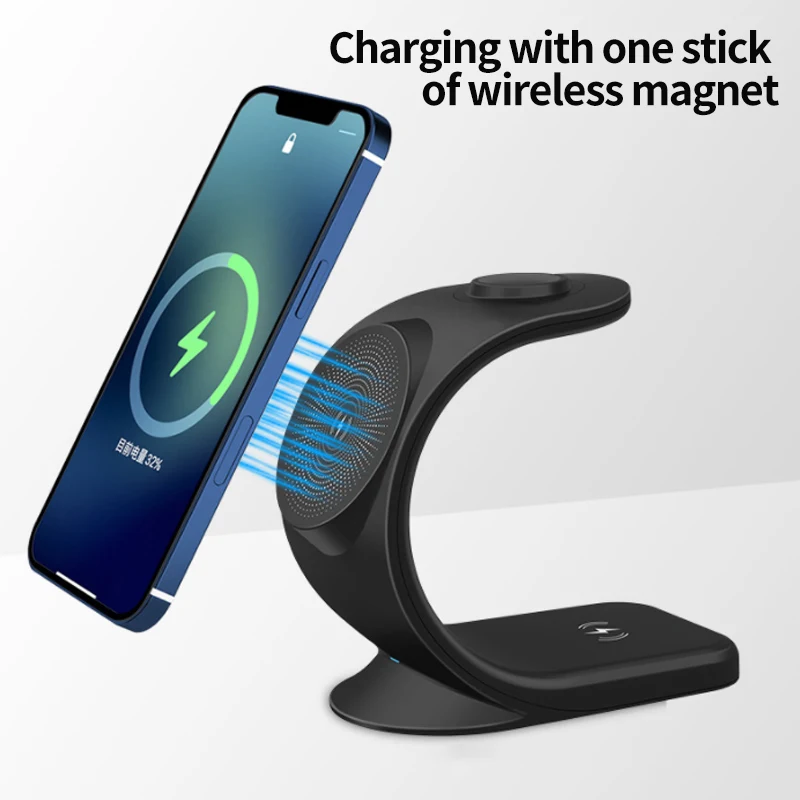 

3 в 1 Магнитная Беспроводная зарядная подставка 15 Вт быстрая зарядная станция Док-станция для iPhone 13/12 Pro Max Mini XR XS Airpods Apple Watch