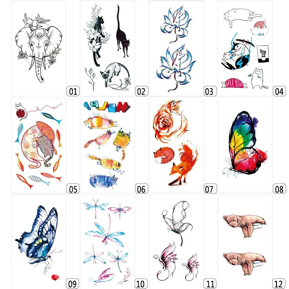 3 листа типсов для Красочный Рисунок временные тату женщин блестящего цвета